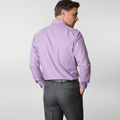 Contemporary Fit Purple Gingham Check Twill Cotton Shirt With Cut Away Collar Two Button Cuff