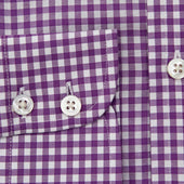 Contemporary Fit Purple Gingham Check Twill Cotton Shirt With Cut Away Collar Two Button Cuff