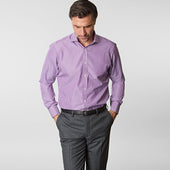 Contemporary Fit Purple White Stripe Cotton Shirt With Cut Away Collar Double Cuff