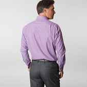 Contemporary Fit Purple White Stripe Cotton Shirt With Cut Away Collar Double Cuff