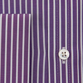 Contemporary Fit Purple White Stripe Cotton Shirt With Cut Away Collar Double Cuff