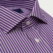 Contemporary Fit Purple White Stripe Cotton Shirt With Cut Away Collar Double Cuff