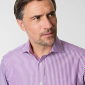 Contemporary Fit Purple White Stripe Cotton Shirt With Cut Away Collar Double Cuff