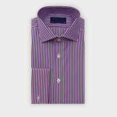 Contemporary Fit Purple & White Stripe Cotton Shirt with Cut-Away Collar & Double Cuff