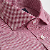 Contemporary Fit Red Micro Check Cotton Shirt With Cut Away Collar Two Button Cuff