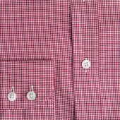 Contemporary Fit Red Micro Check Cotton Shirt With Cut Away Collar Two Button Cuff