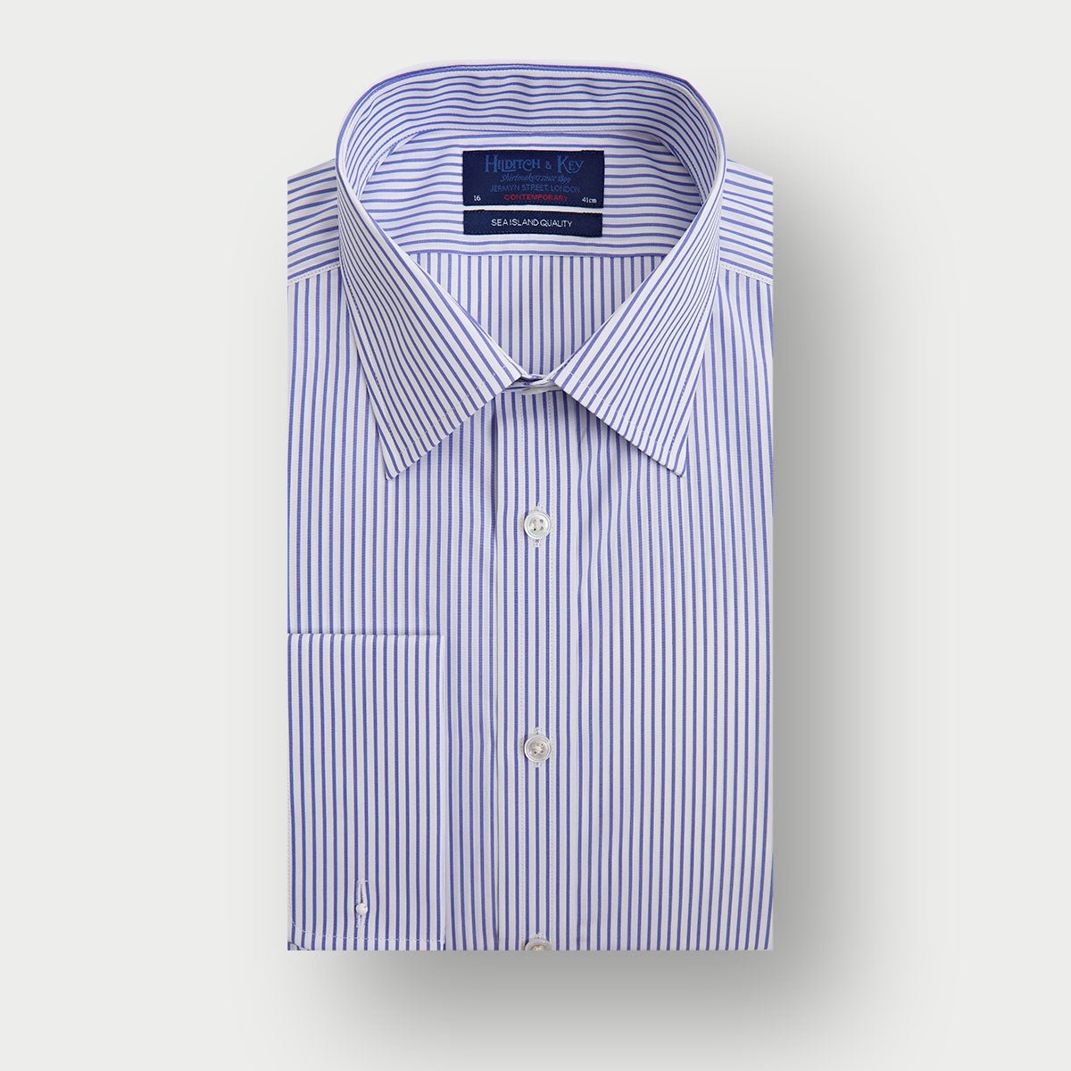 Contemporary Fit Stripe Sea Island Quality Cotton Shirt With Classic Collar Double Cuff