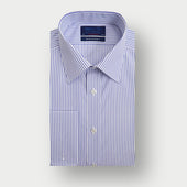 Contemporary Fit Royal Blue Stripe Sea Island Quality Cotton Shirt with Classic Collar & Double Cuff