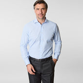 Contemporary Fit Hairline Stripe Cotton Poplin Shirt With Cut Away Collar Double Cuff