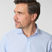 Contemporary Fit Hairline Stripe Cotton Poplin Shirt With Cut Away Collar Two Button Cuff
