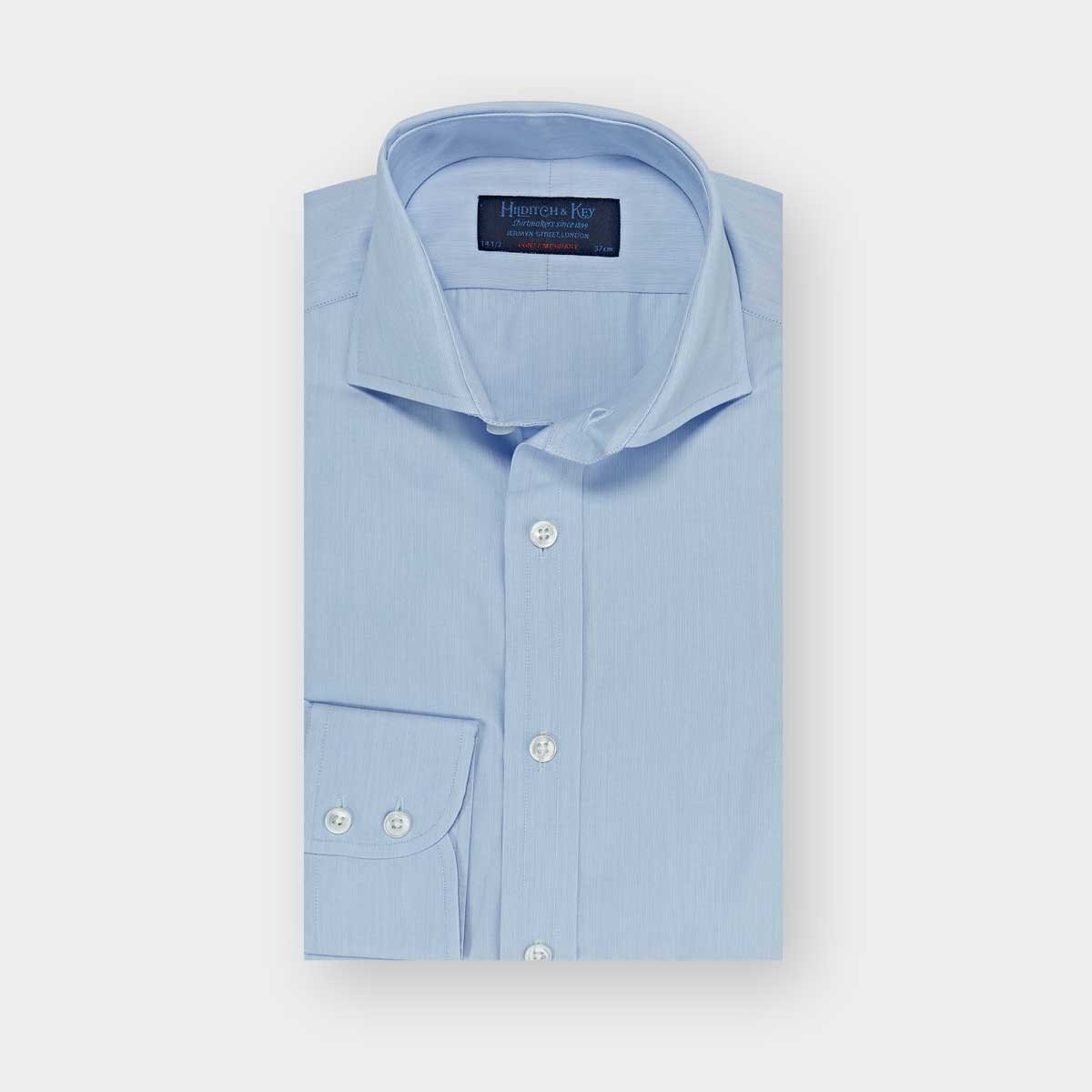 Contemporary Fit Hairline Stripe Cotton Poplin Shirt With Cut Away Collar Two Button Cuff