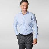 Contemporary Fit Hairline Stripe Cotton Poplin Shirt With Cut Away Collar Two Button Cuff