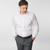 Contemporary Fit Fine Twill Cotton Shirt With Classic Collar Double Cuff