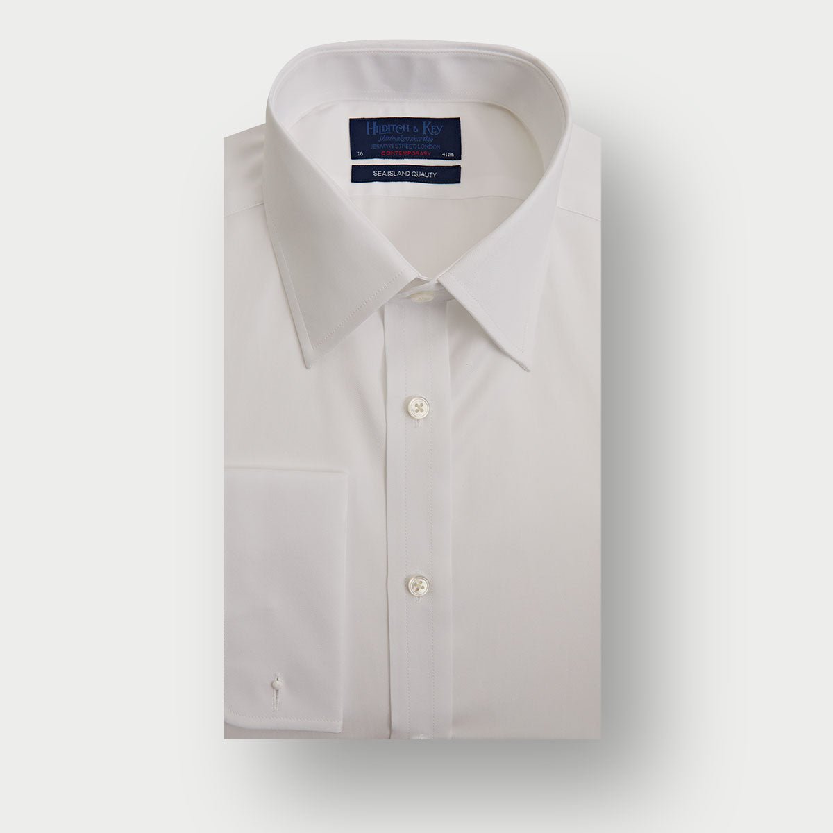 Contemporary Fit Fine Twill Sea Island Quality Cotton Shirt With Classic Collar Double Cuff