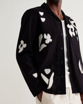 Corey And Beige Abstract Applique Cotton Linen Shirt