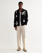 Corey And Beige Abstract Applique Cotton Linen Shirt