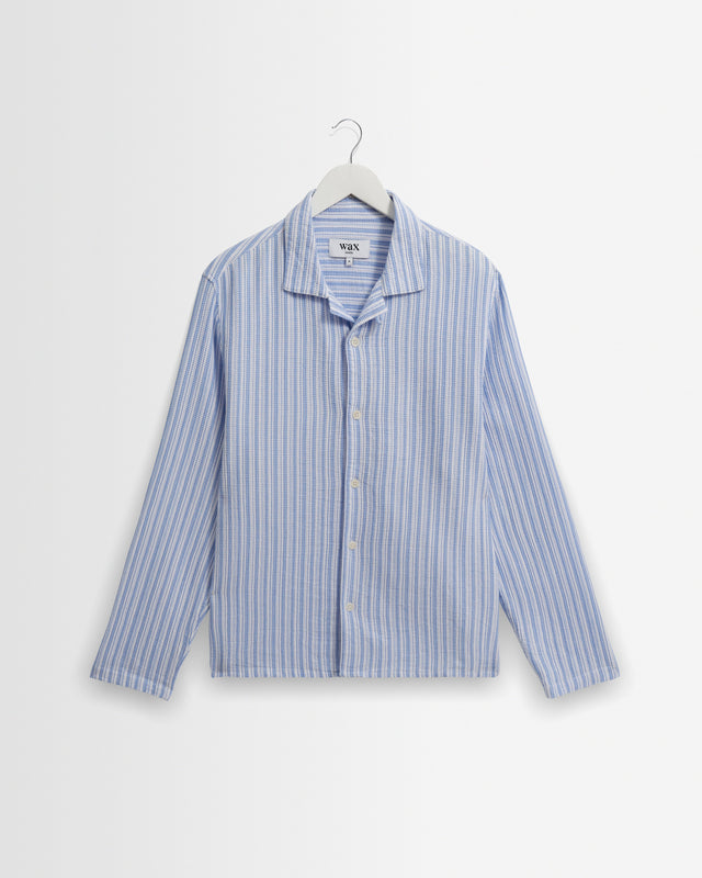 Corey - Bright Blue Cotton Twisted Stripe Shirt