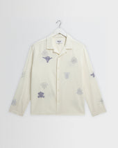 Corey - Ecru And Blue Doodle Cotton-Seersucker Shirt