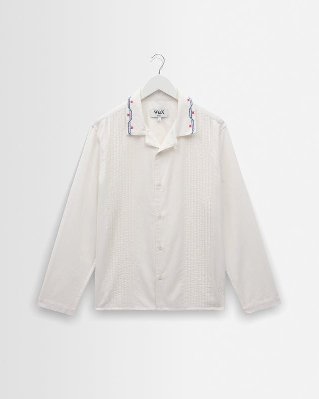 Corey - Ecru Pintuck Border Cotton-Linen Shirt