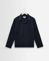 Corey - Navy Pintuck Border Cotton-Linen Shirt