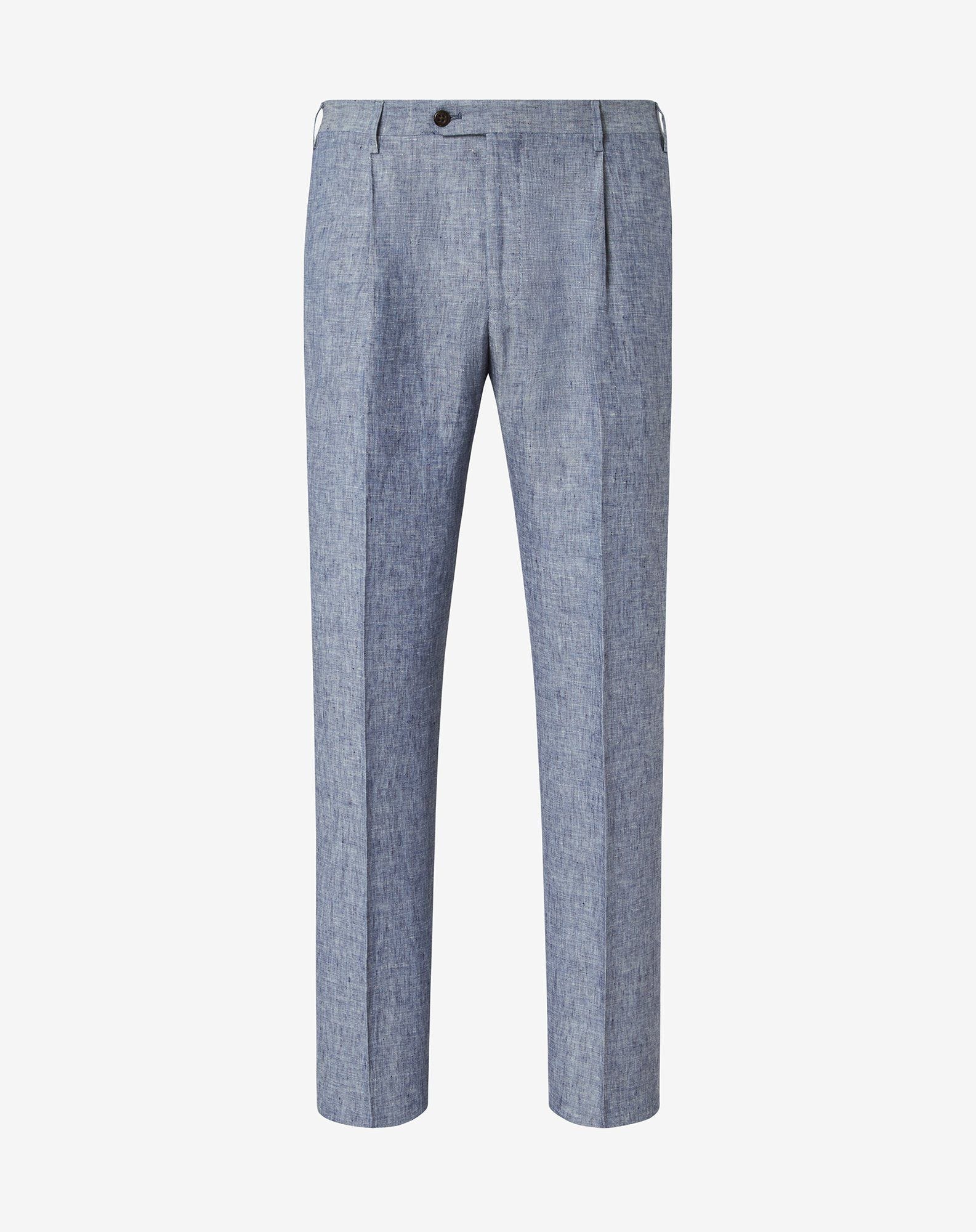 Pants 1 Pince Denim In Chambray Di Puro Lino