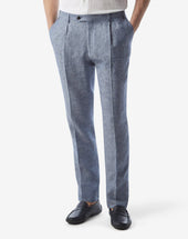 Pants 1 Pince Denim In Chambray Di Puro Lino
