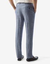 Pants 1 Pince Denim In Chambray Di Puro Lino