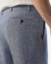 Pants 1 Pince Denim In Chambray Di Puro Lino