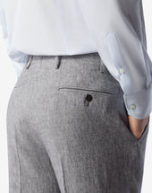 Pants 1 Pince In Chambray Di Puro Lino