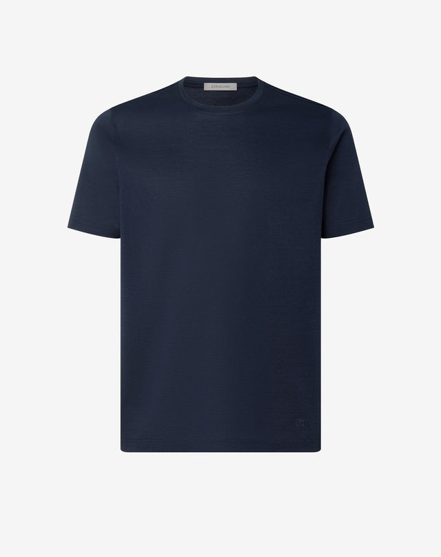 T-shirt girocollo blu navy in puro cotone
