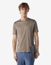 T Shirt Girocollo Tortora In Puro Cotone