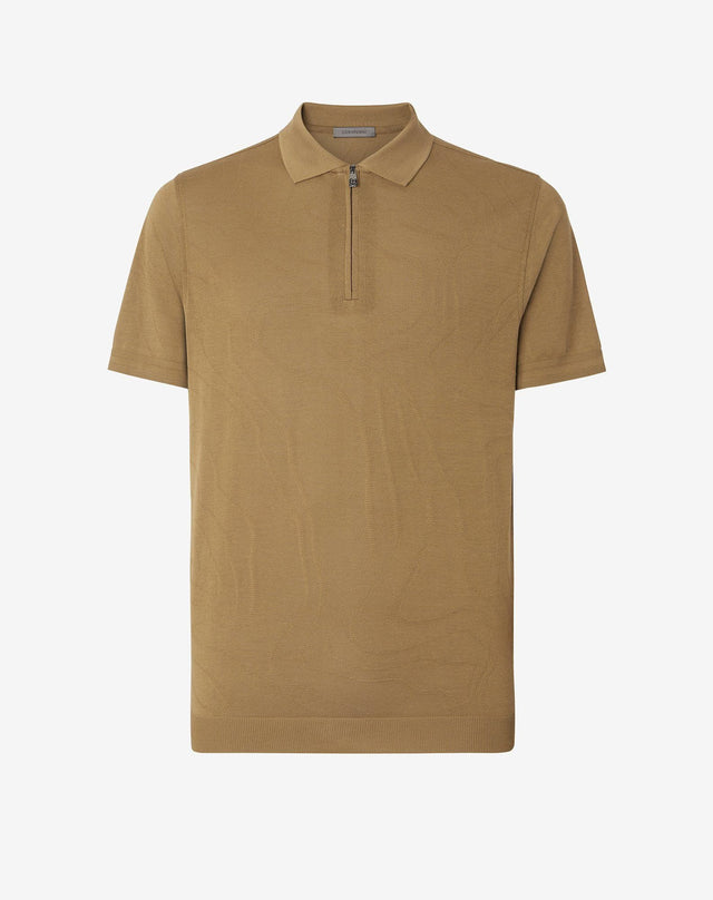 Polo Con Zip Color Senape In Filo Di Scozia