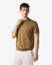 Polo Con Zip Color Senape In Filo Di Scozia