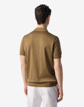 Polo Con Zip Color Senape In Filo Di Scozia