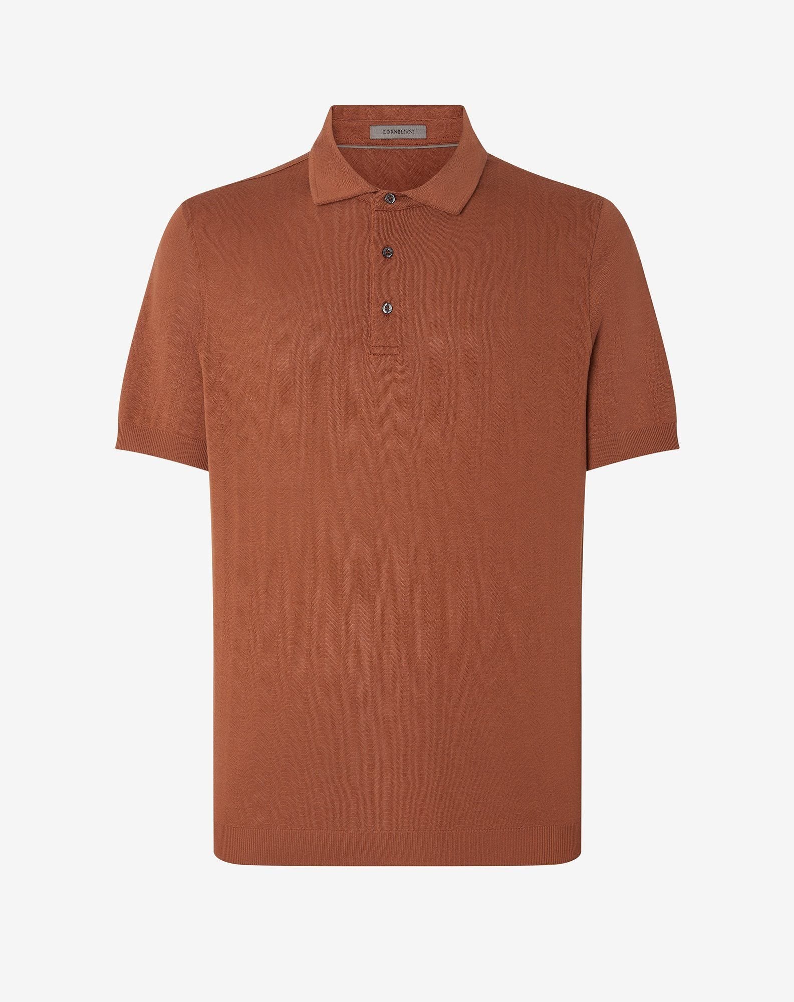 Polo con bottoni color terra bruciata in filo di Scozia