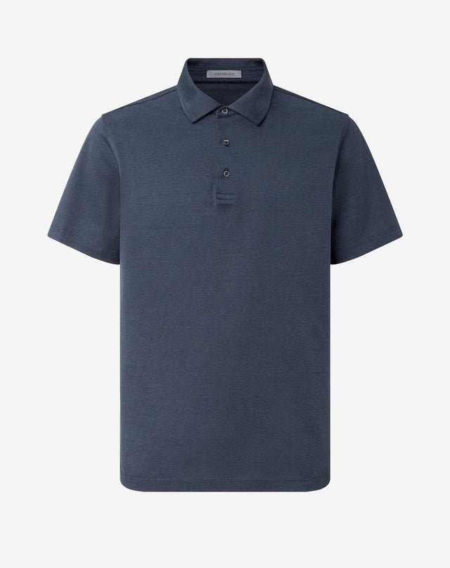 Polo con bottoni blu denim in filo di Scozia