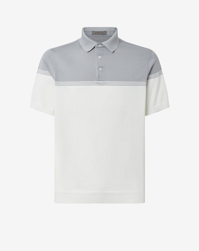 Polo con bottoni bianco/grigio in filo di Scozia