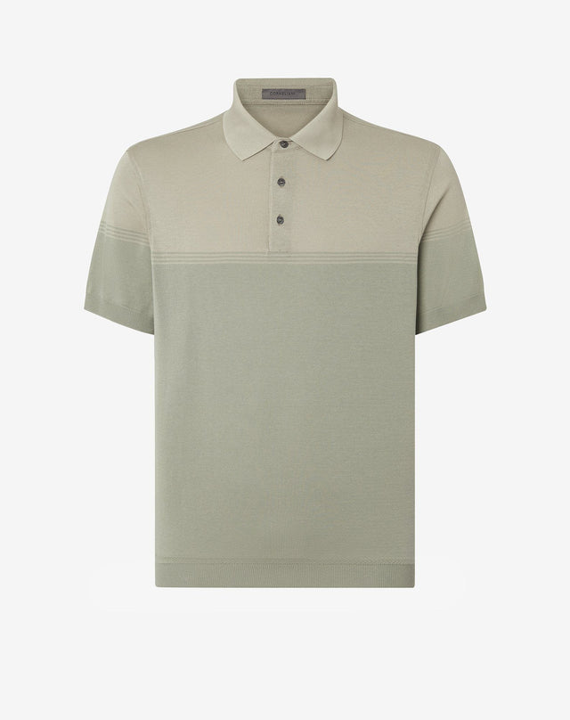 Polo con bottoni beige/salvia in filo di Scozia