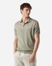 Polo Con Bottoni Beige Salvia In Filo Di Scozia
