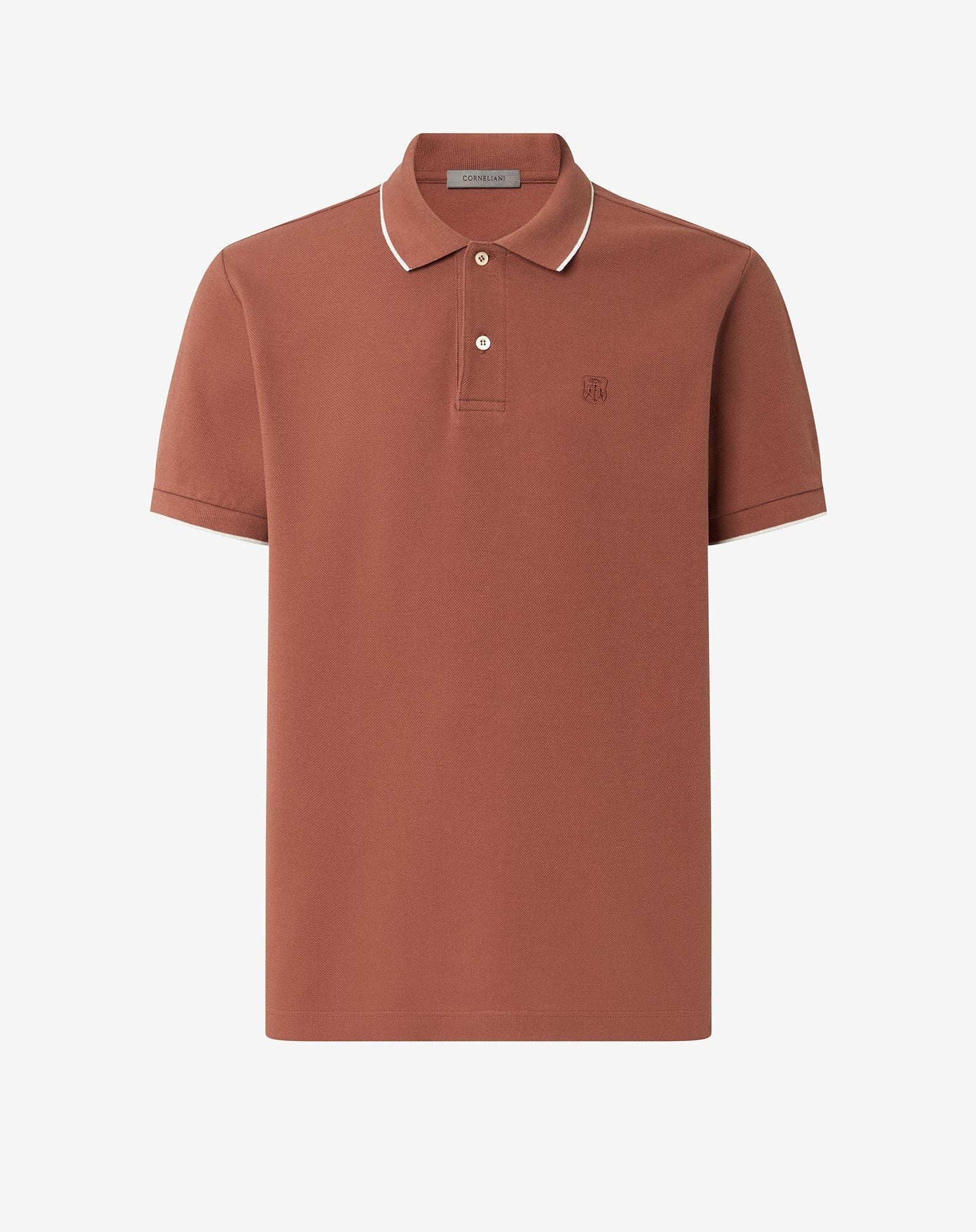 Polo Con Bottoni Terra Bruciata In Piquet Di Cotone Compact