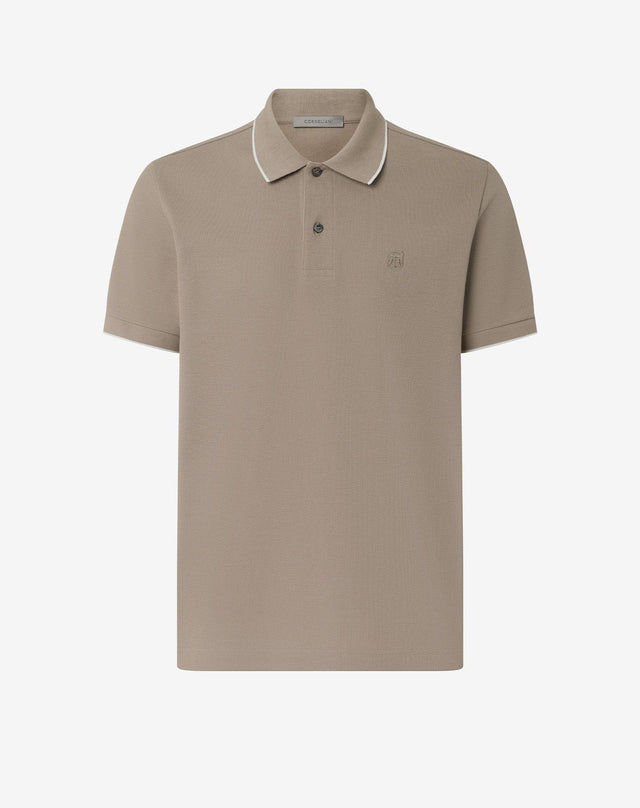 Polo con bottoni taupe in piquet di cotone compact