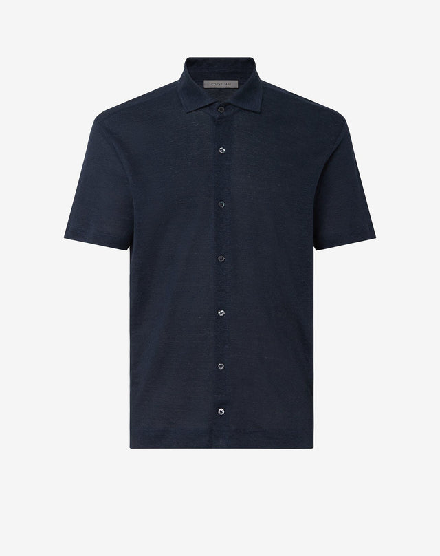 Polo shirt blu navy in lino