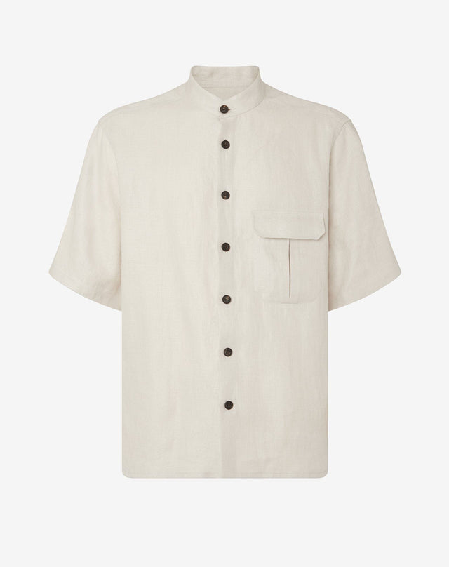 Shirt Color Avorio In Puro Lino