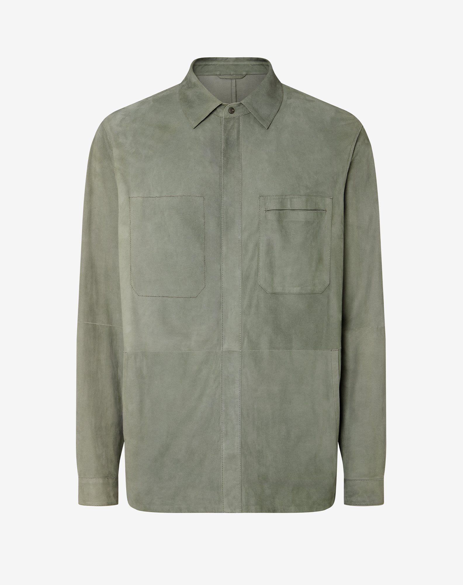 Jacket shirt verde in suede super light