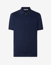 Polo blu navy con zip in cotone Pima