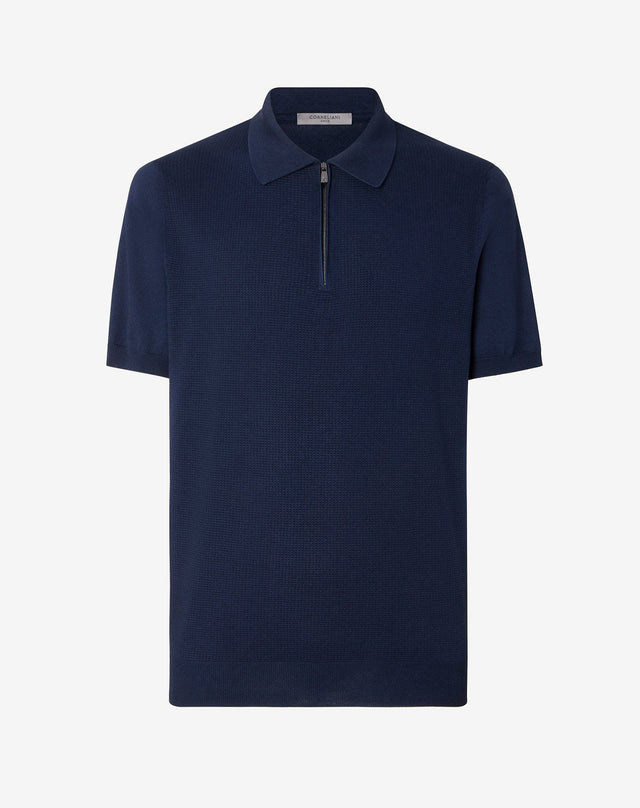 Polo blu navy con zip in cotone Pima