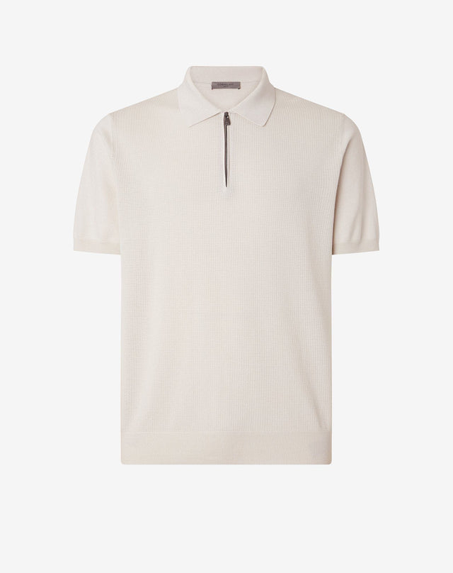 Polo beige con zip in cotone Pima