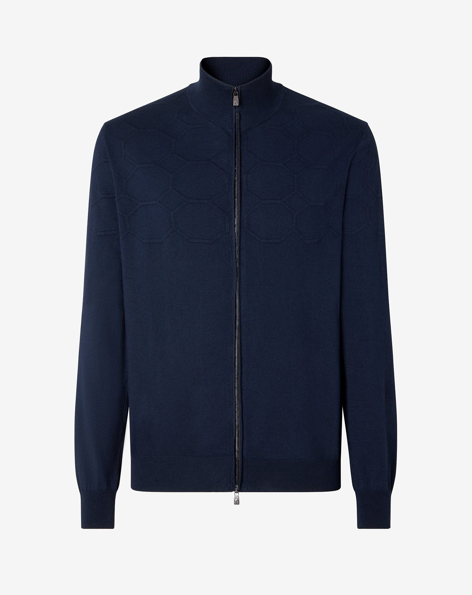 Sweater full zip blu navy in cotone Pima