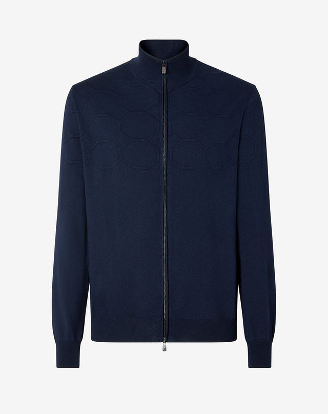 Sweater full zip blu navy in cotone Pima