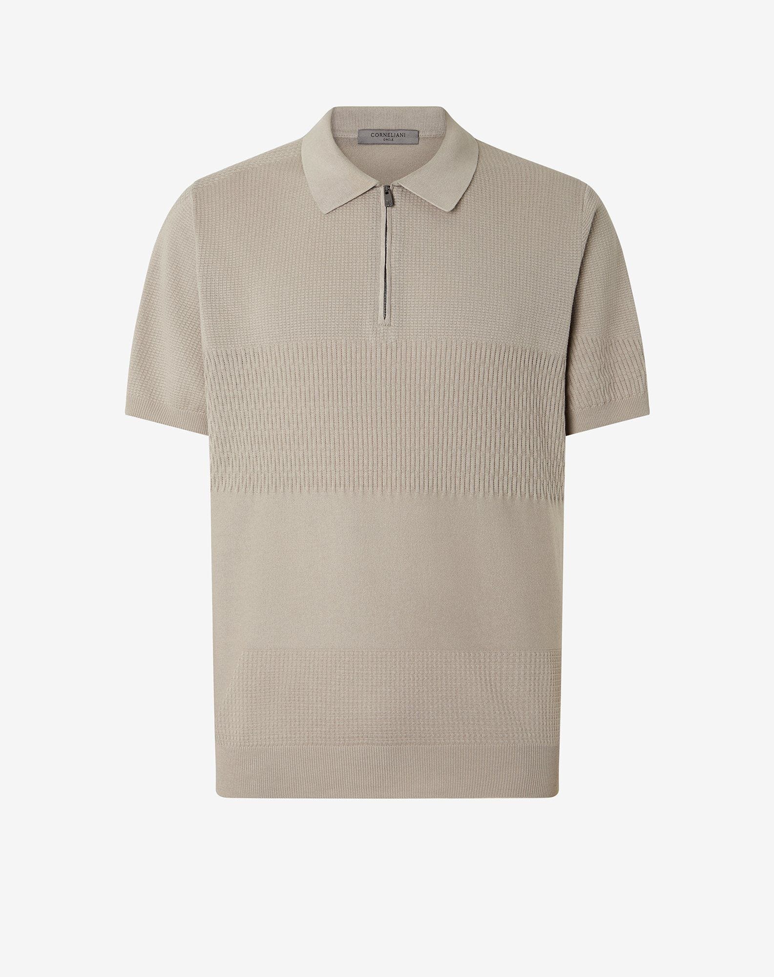 Polo Color Sabbia Con Zip In Cotone Pima
